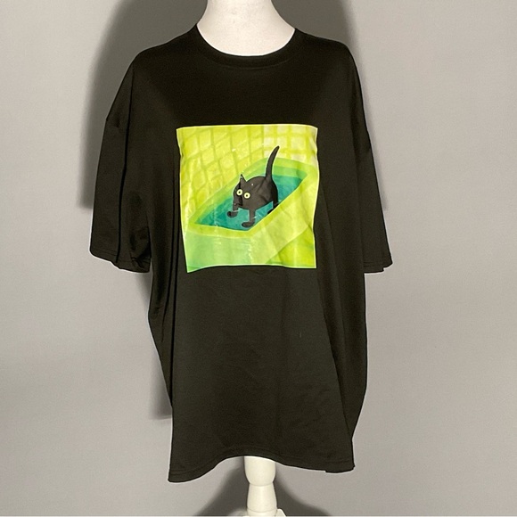 Black and Green XXL Scaredy Cat Graphic T-Shirt - Picture 11 of 11